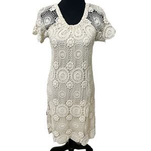 Copied - Sharagano Midi Dress Size 6 Lace Overlay Cream‎